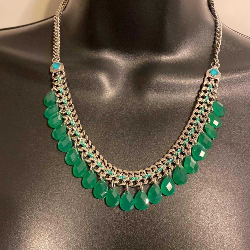 Lia Sophia green and silver necklace with green and silver bracelet